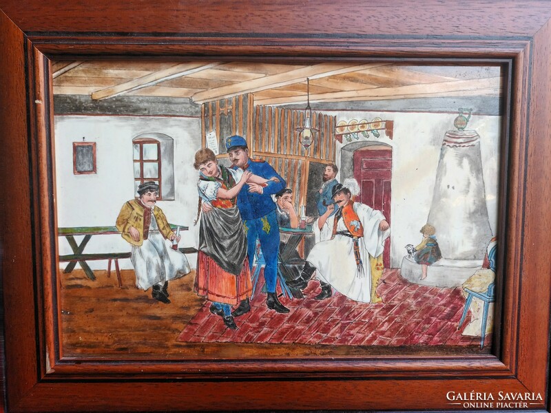 Antique Hungarian hand-painted porcelain picture