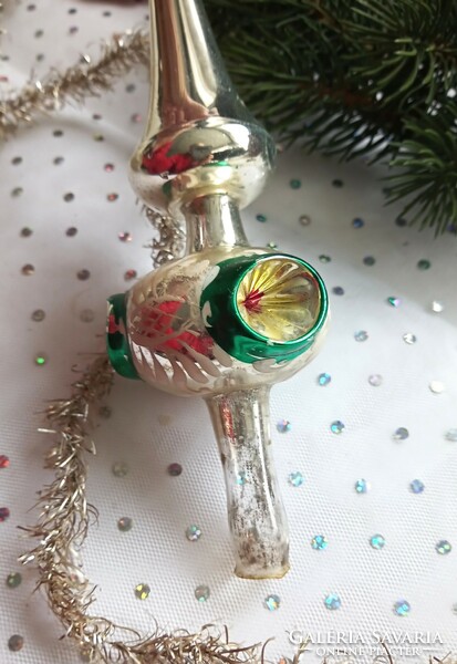 Old painted glass reflex Christmas tree ornament top decoration 21cm