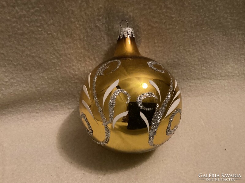 Régi üveg nagyobb méretű arany színű gömb karácsonyfadísz