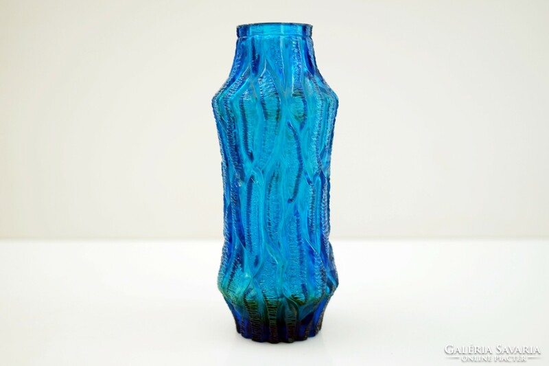 Mid Century Kék Üveg Váza / Retró váza