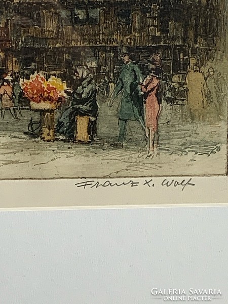 Franz X. Wolf szines fametszete, 49 x 28 cm-es. 0279