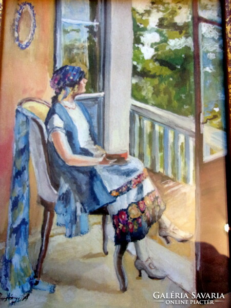 Merengő nő -akvarell festmény