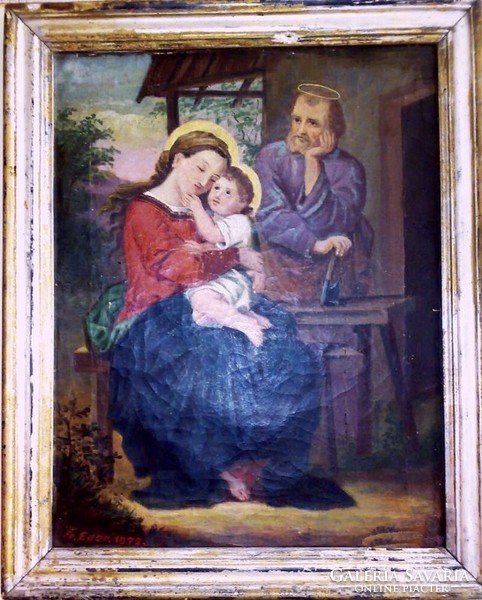 Franz eder Holy Family, antique painting, 1872. Xix. The work of a 19th-century Dutch artist