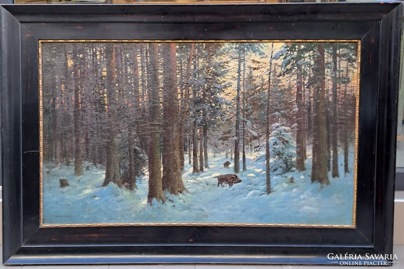 Carpathian Endre (1840-1931): winter forest, huge, Győr