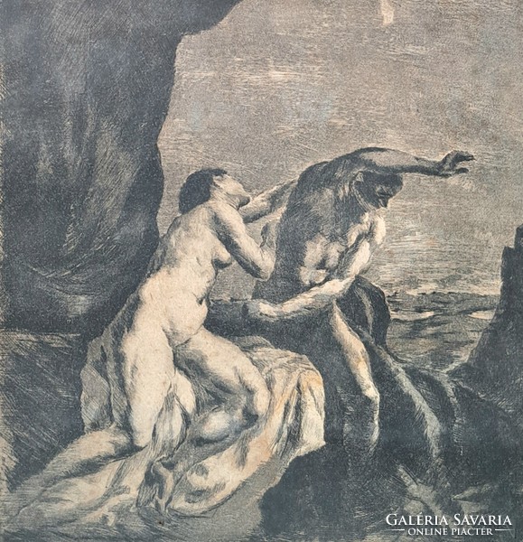 Etching by Béla Iványi Grünwald - scene