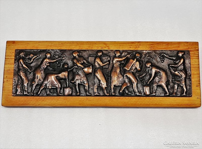 János Kubisch: vintage - cast bronze wall relief / relief / plaque on wooden base
