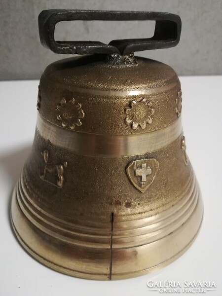 Bronze ship's bell with a special motif. Old large size, 13 cm high and 13 cm in diameter