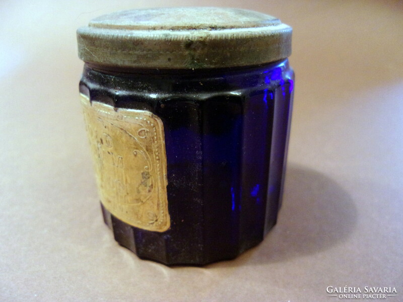 Antique French Cobalt Blue and Gold Creamy Night Cream Bottle