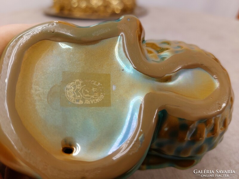 Zsolnay porcelain figurine, eosin-glazed bowl annuska