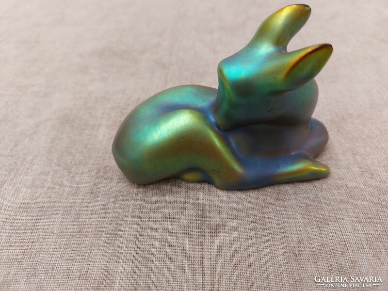 Zsolnay porcelain figurine, eosin-glazed deer
