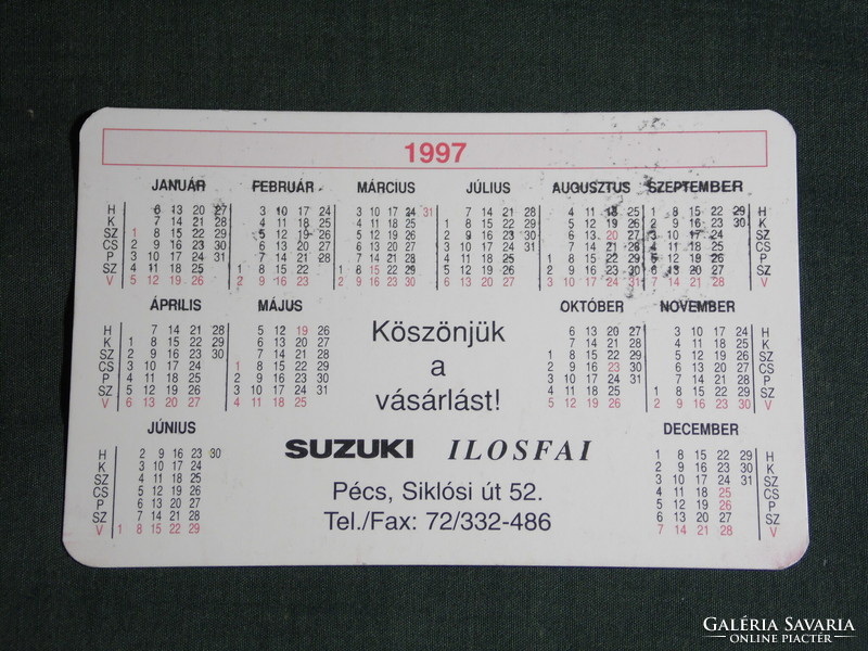 Kártyanaptár, SUZUKI Ilosfai autószalon, Pécs, ,  1997,   (5)