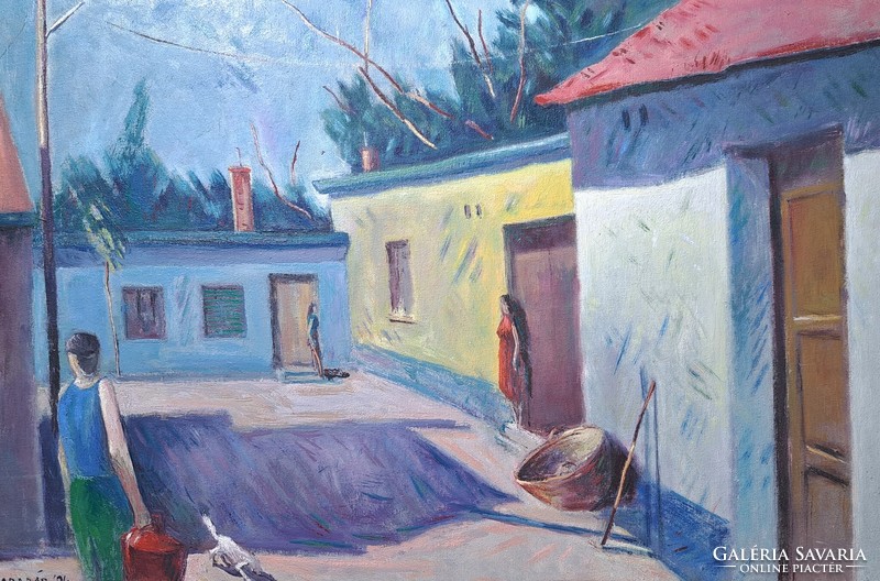 Barabás Lajos: Udvarrészlet, 1994 (olajfestmény) kortárs festőművész