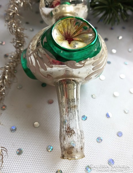 Old painted glass reflex Christmas tree ornament top decoration 21cm