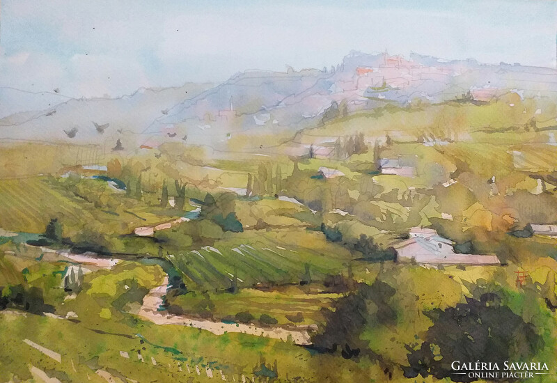 tibor Bálinth: Provence (watercolor 32.5 cm x 22 cm paper-250 gr) light impressionistic landscape