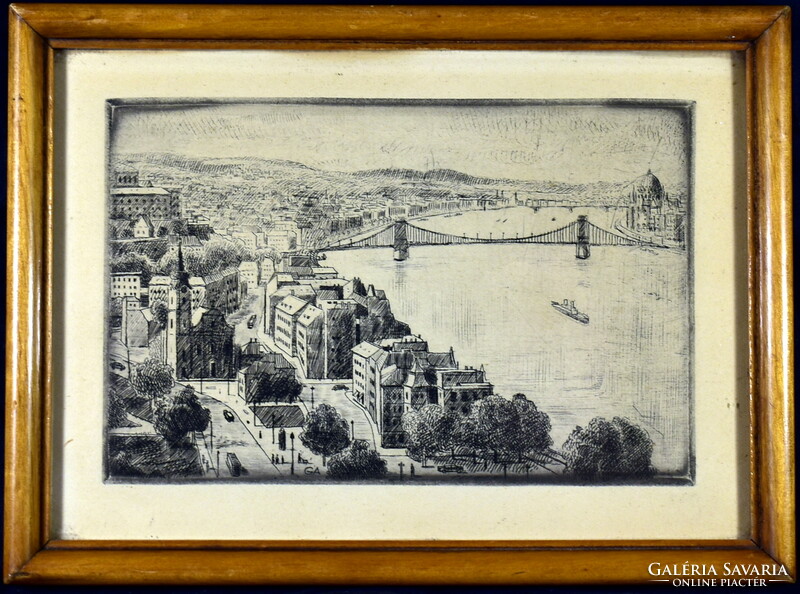 XX. Sz. Közepe Hungarian painters: Budapest skyline miniatures 3 pieces!