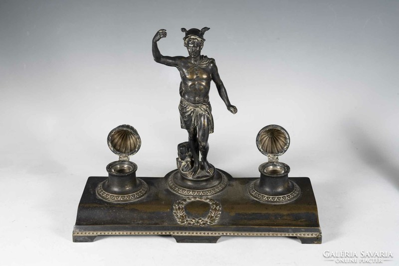 Antique inkstand with the figure of Hermes in the middle