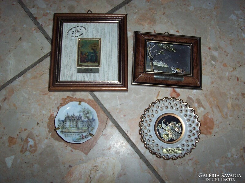 Gold 23-24 carat mini picture, plate + 2 others