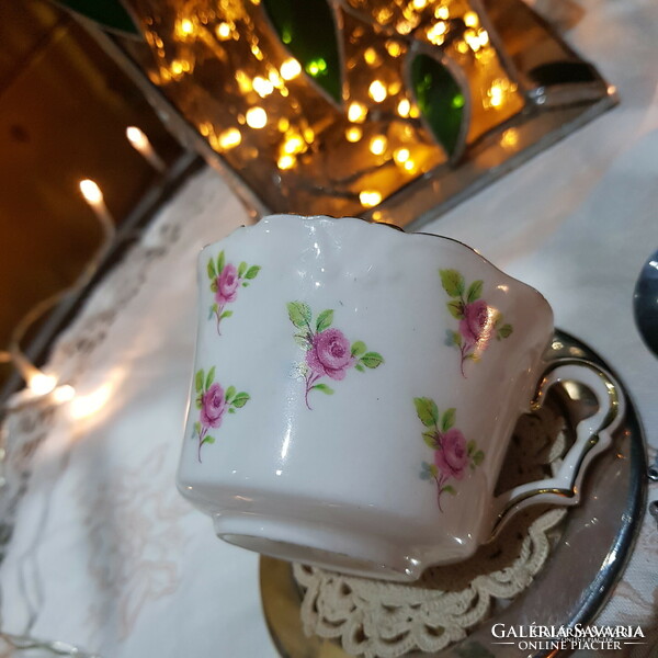 Antique English rose cup and silver plated coaster