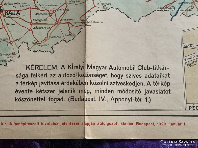 Official map of the Royal Hungarian Automobile Club 1929 / first edition
