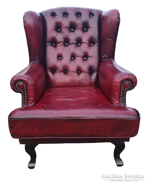 A786 English chesterfield leather armchair with ears