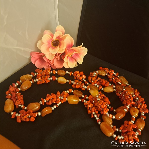 Coral and agate handmade necklaces 150 cm