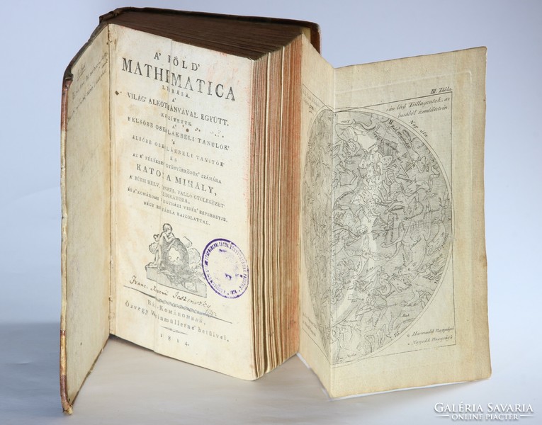 1814 - Rév-komárom - mathematica description of the earth - Mihály the soldier - in a beautiful half-leather binding with engravings!