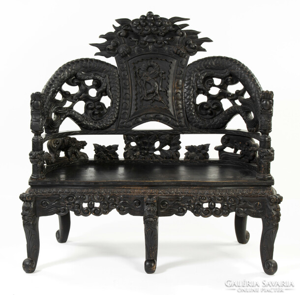 4-piece Japanese(?) / Chinese(?) style, richly carved, dragon seating set
