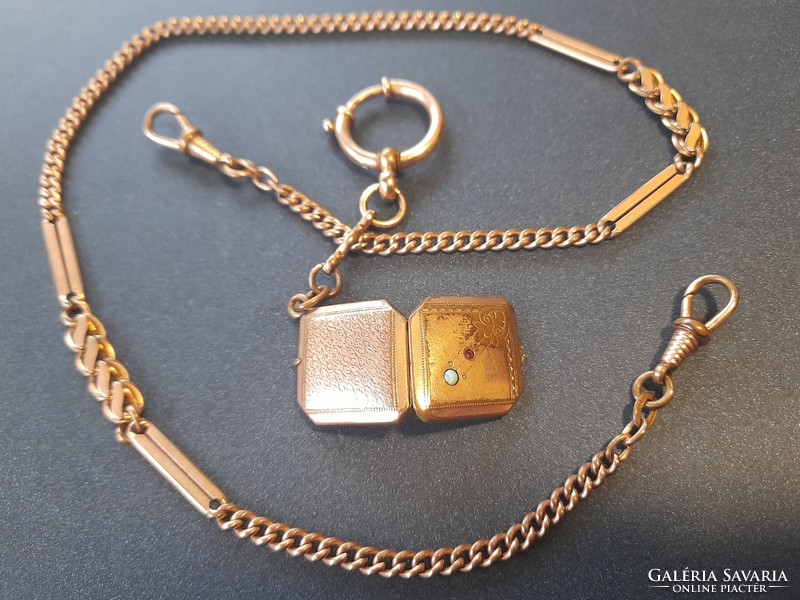 Pocket chain, gold-plated, with photo pendant. 46 cm. There is mail!