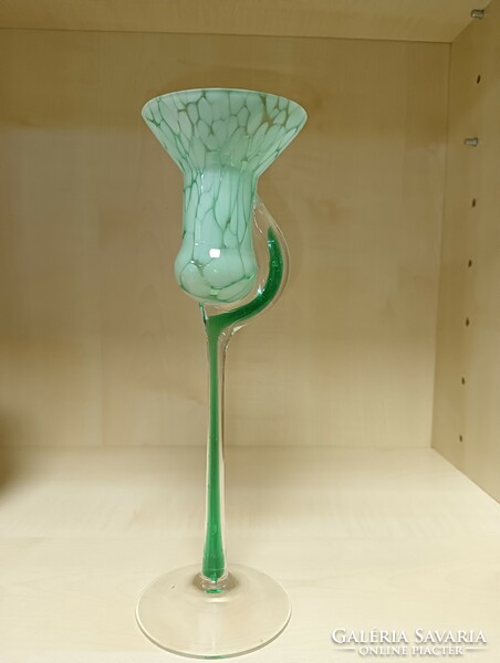 Vintage green glass candle holder