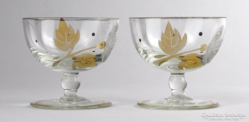 1Q056 pair of old hand-painted glass brandy glasses with flower decoration