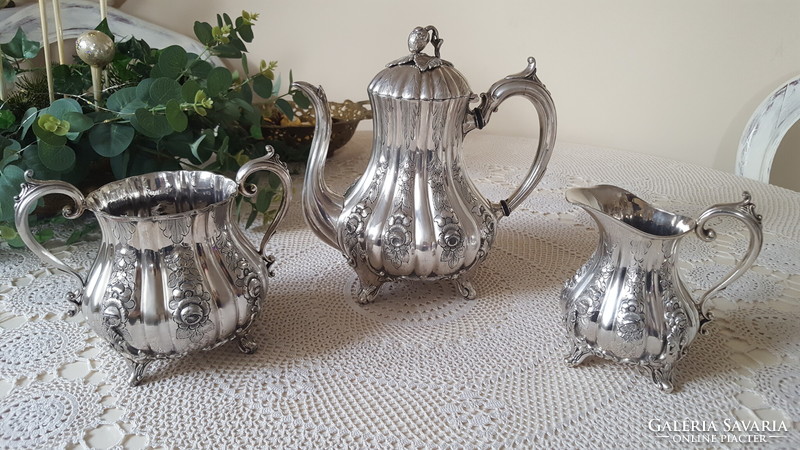Beautiful pink, antique English silver-plated tea and coffee service set