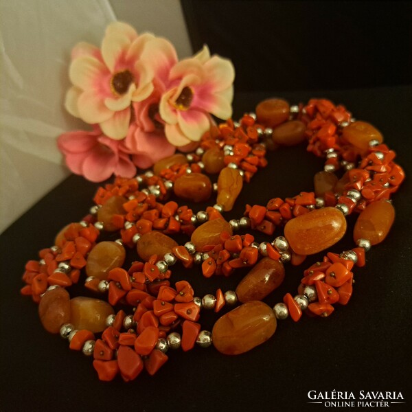 Coral and agate handmade necklaces 150 cm