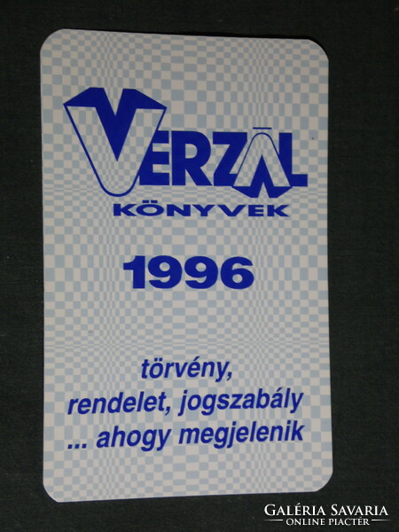 Kártyanaptár, Verzál könyvek, törvény, jogszabályok, Budapest,  1996,   (5)