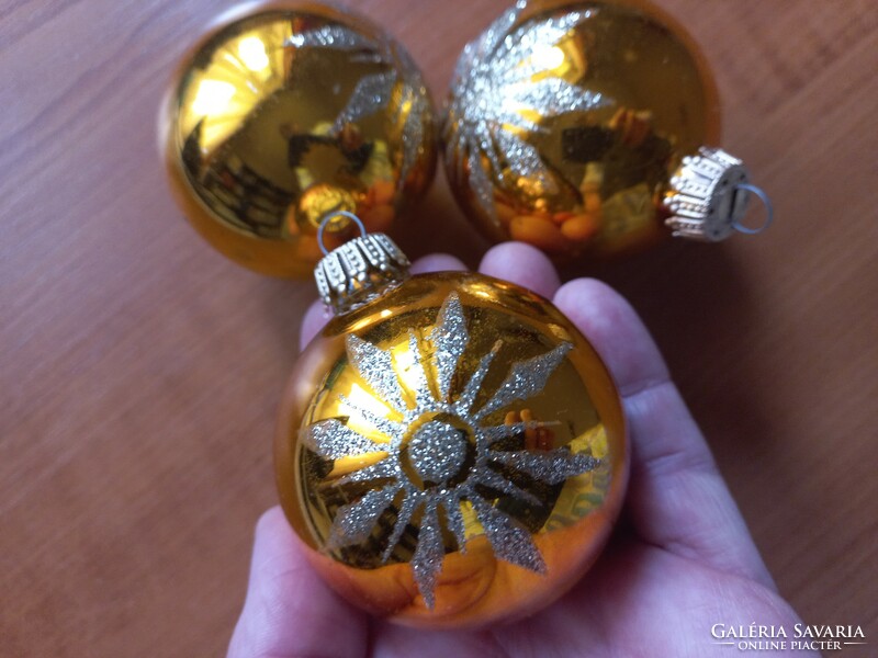 3 db régi  arany színű üveg karácsonyfadísz