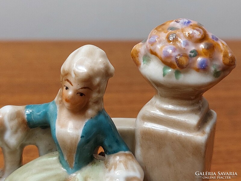 Old German porcelain baroque pair of ladies on bench with mandolin