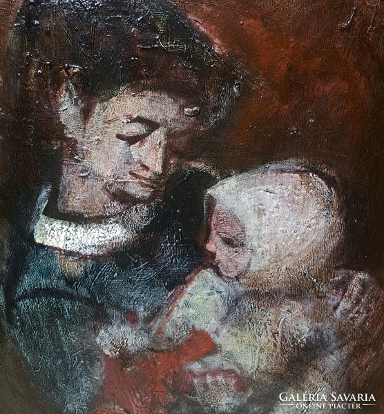 adolf Weintrager (1927-1987): mother with child (oil, canvas), painter from Baja