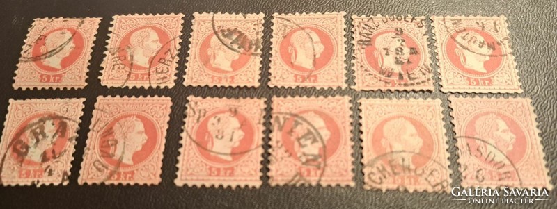 1867 5 Kr collection József Ferenc in good condition. 12 Pcs.