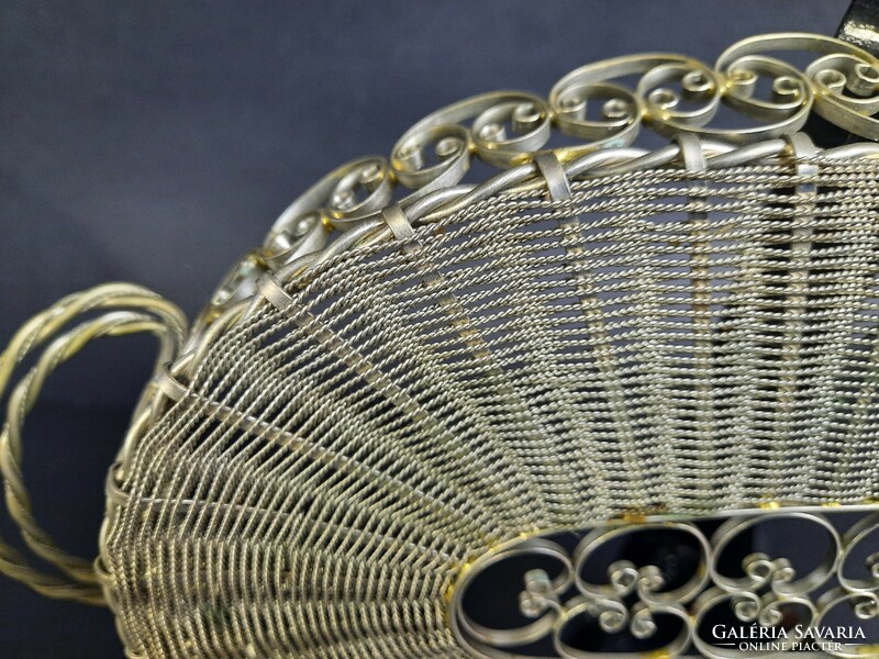 Decorative silver-plated ? Metal serving tray with braided handle - bowl /465/