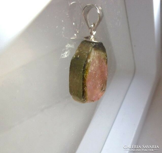 Melon tourmaline pendant with silver hanger