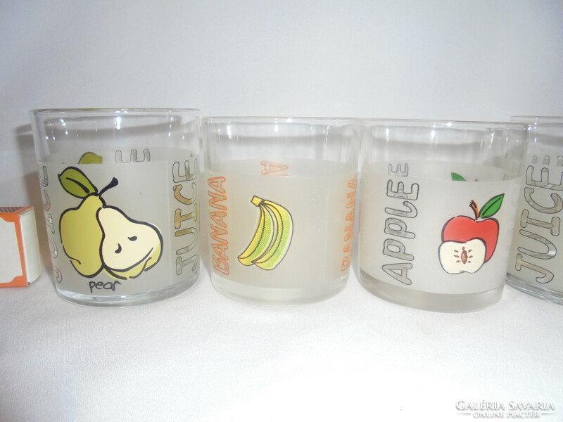 Six fruit-patterned soda glass glasses - together
