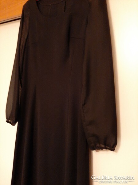Vintage black fabric maxi dress with sheer sleeves