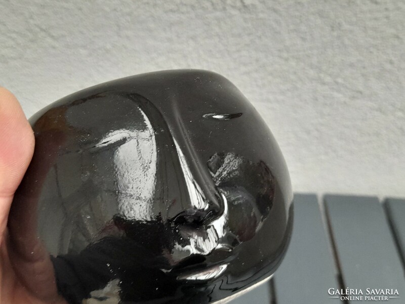Gyönyörű art-deco fekete kerámia gyertyatartó fej