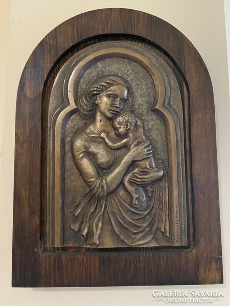 Mária Cyránski Madonna with Child bronze image