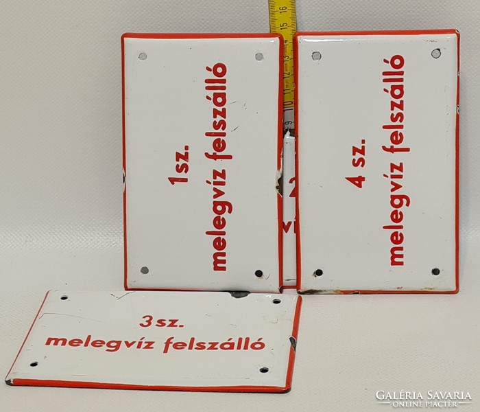 " 1 sz., 2 sz., 3 sz., 4 sz. melegvíz felszálló" tájékoztató zománctábla 4 db  (2895)