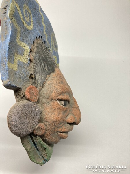 Mexican Aztec Indian head, terracotta wall decoration