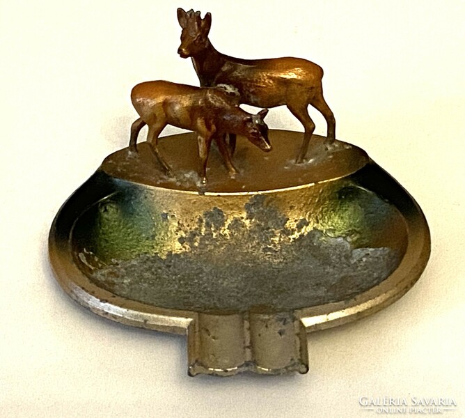Austria antique metal ashtray decorated with a deer deer animal sculpture, a hunter's memory relic