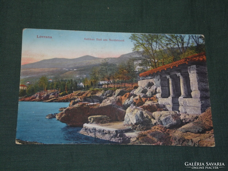 Képeslap, Postkarte, Horvátország, Lovran Antik fürdő az északi tengerparton,Antikes Bad am Nordstra