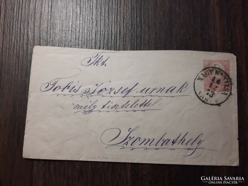 1873. 5 kr. Díjjegyes boríték Nagykanizsa-Szombathely