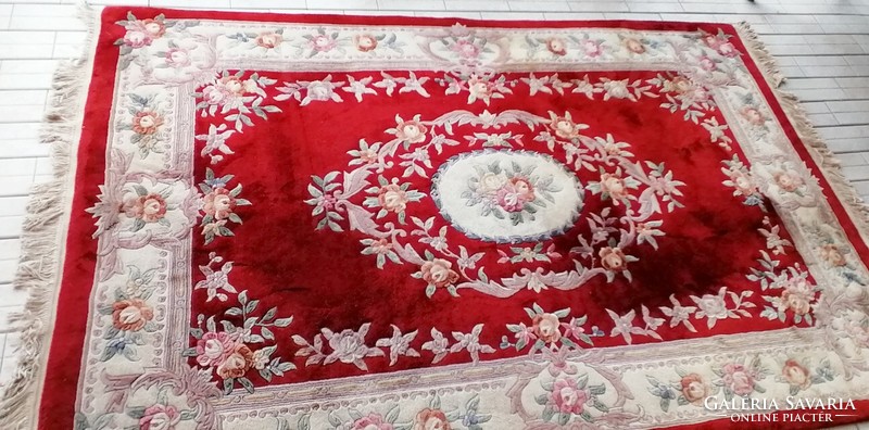 Chinese aubusson pattern pink hand-knotted thick stuffed wool rug. Rarity