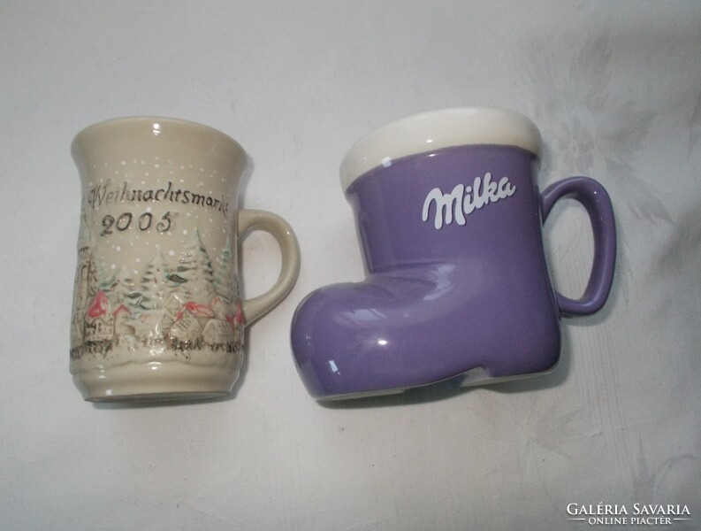 Christmas patterned tea cup, boot-shaped glass 2 pcs